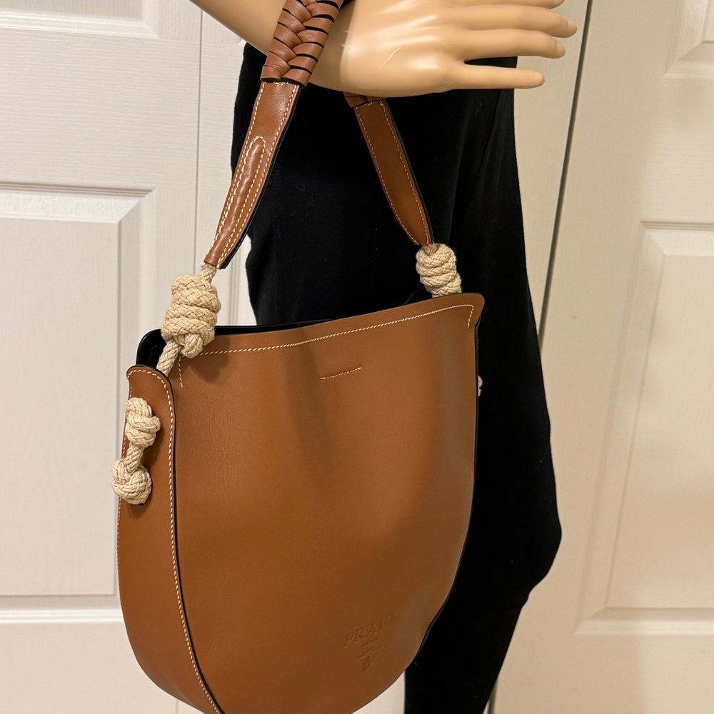 PRADA Leather Brown Shoulder Handbag with Braided Strap - Picture 7 of 14